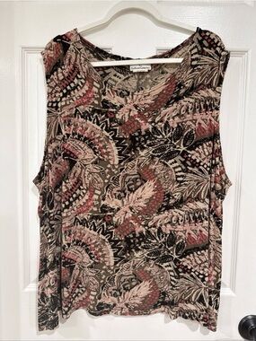 The Travel Collection Women's 3X Sleeveless Top Multicolor Earthy Tropical Print